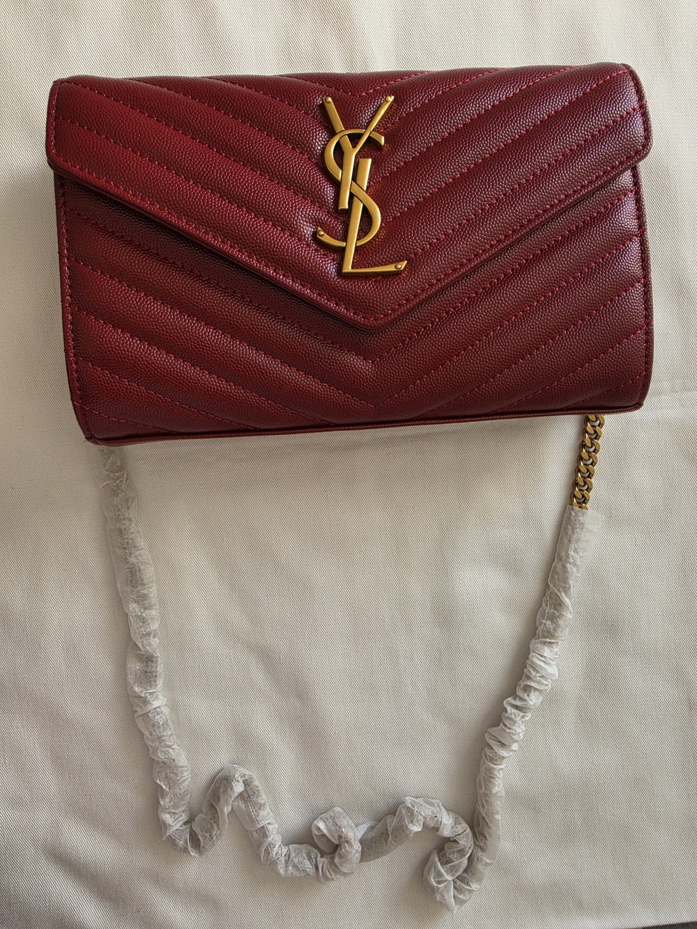 Burgundy Quilted Crossbody with Gold Hardware